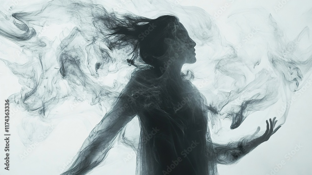 Fototapeta premium Ethereal Woman in Smoke: A Dreamlike Abstract