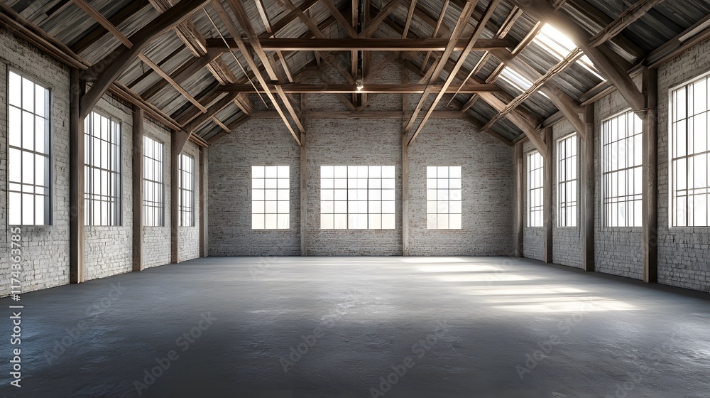A spacious, high-ceilinged room with minimal decoration, creating an open area for the presentation of large products or art installations A spacious, high-ceilinged room with minimal decoration, creating an open area for the presentation of large products or art installations