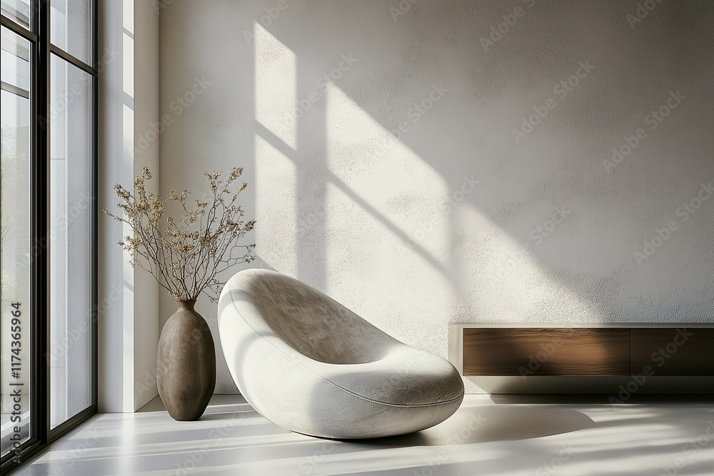 Modern Minimalist Living Room with Statement Chair Modern Minimalist Living Room with Statement Chair
