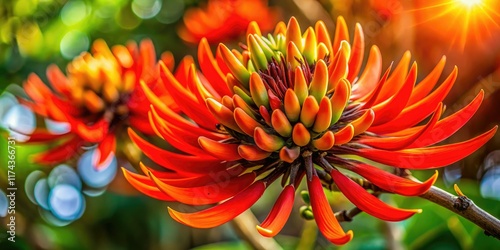 Surreal Erythrina Variegata, Tiger's Claw, Indian Coral Tree, Selective Focus, AI Photo photo