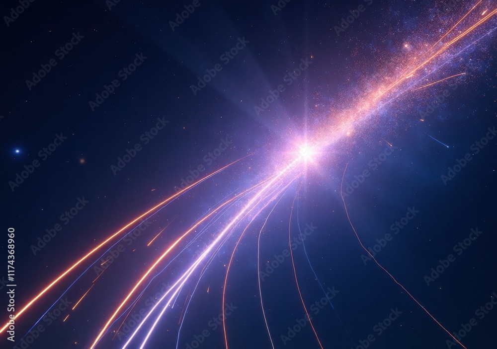 Naklejka premium Colorful light streaks create a dynamic visual effect in a dark background