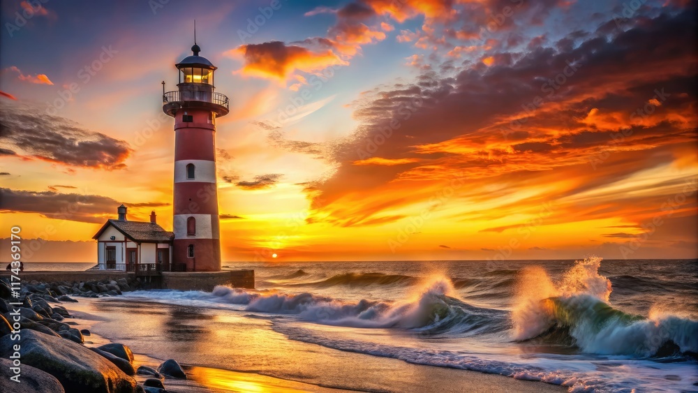 Obraz premium Swakopmund Lighthouse Namibia Coastal Landscape AI Art