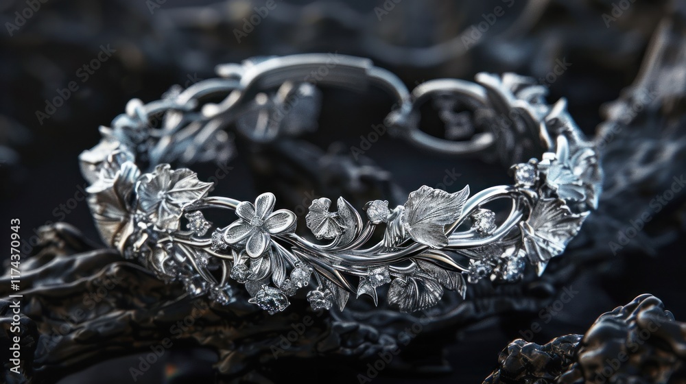 Diamond bracelet on dark background, AI generated image Diamond bracelet on dark background, AI generated image