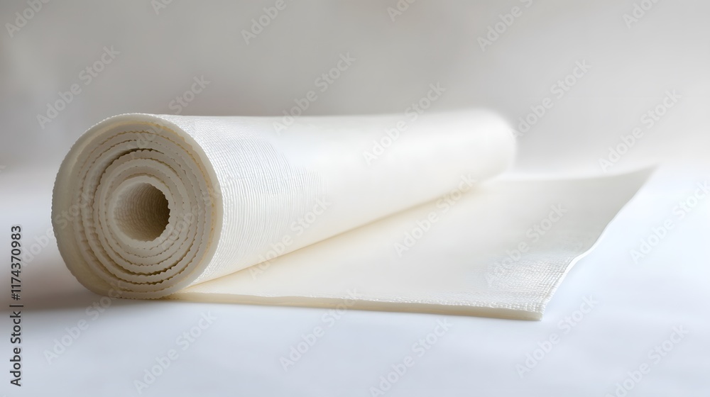 Fototapeta premium Unrolling a craft paper roll for artistic projects indoor studio photography neutral background close-up view creative concepts