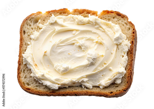 bread slices with cream cheese spread isolated on white background