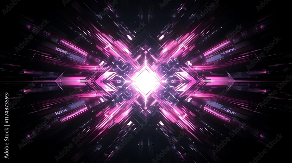 Naklejka premium Abstract Pink Purple Geometric Light Tunnel Design