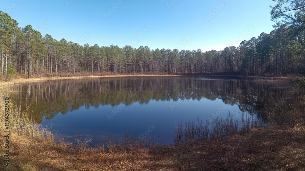Tranquil reflection at serene lake forest landscape nature photography peaceful environment wide angle view calm beauty