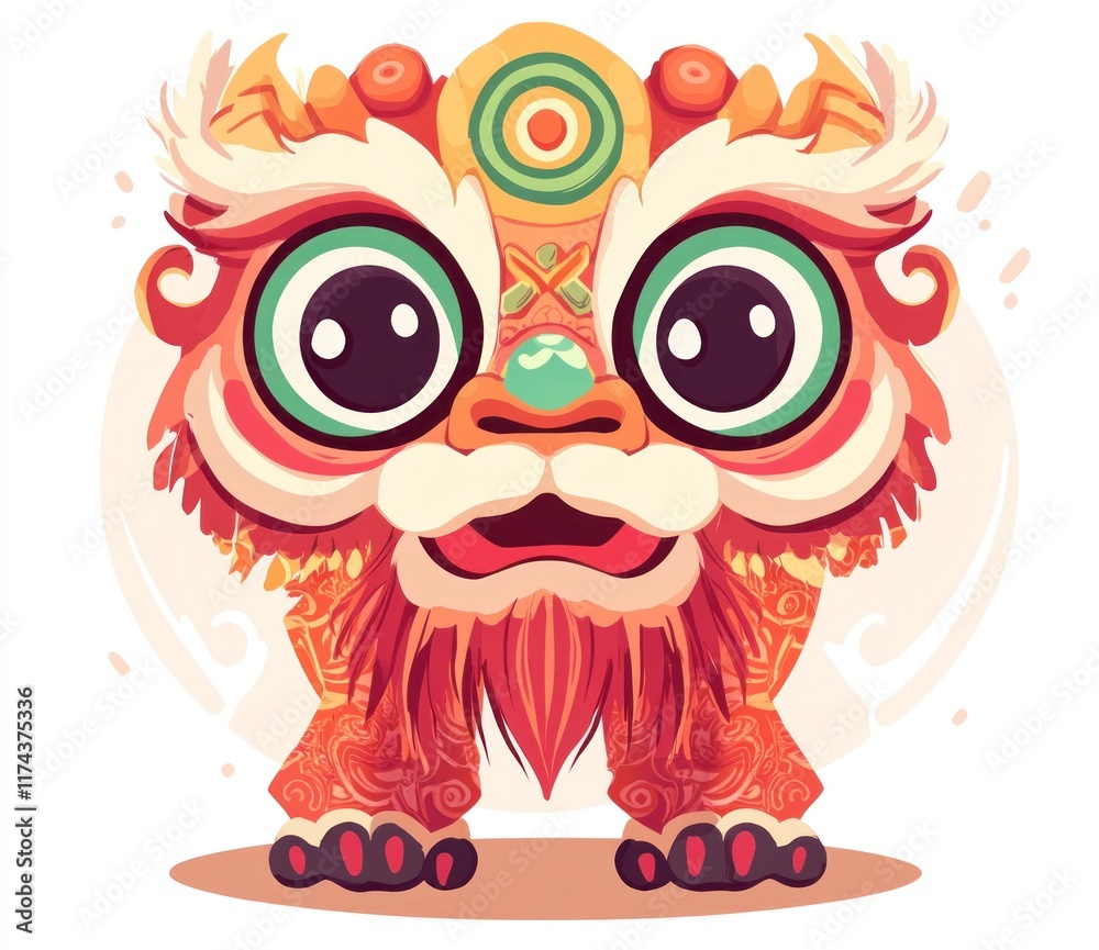 Fototapeta premium Cute cartoon lion dance costume.