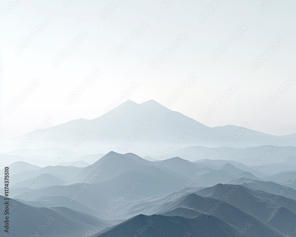Naklejka premium Misty mountainscape at dawn, serene landscape.