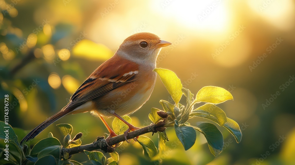 Obraz premium Golden Hour Songbird: A Serene Sunset Portrait