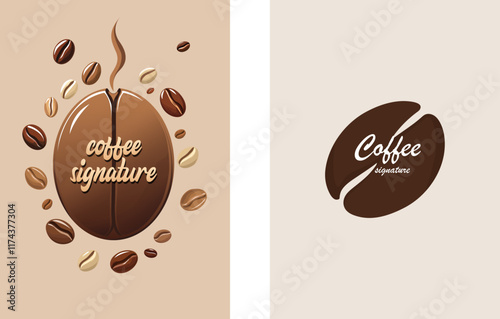 Set of vector coffee bean signature illustrations, combination of coffee bean roasting levels. Suitable for all designs, textiles, art, walls, packages, icons