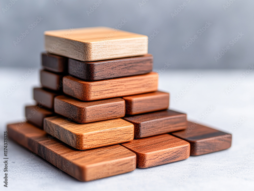Building a wooden block pyramid creative play space indoor still life Building a wooden block pyramid creative play space indoor still life