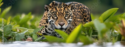 The elusive beauty of a jaguar stalking prey in the Pantanal wetlands, Brazil, Wildlife scene photo