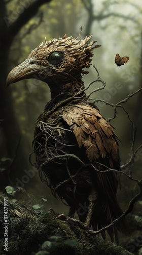 Mystical Woodland Creature: A Dark Fantasy Bird photo