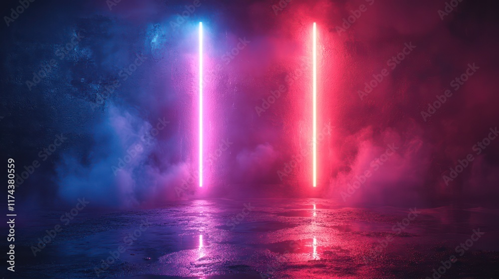 Fototapeta premium Neon Lights Reflecting in a Mystical Night Scene