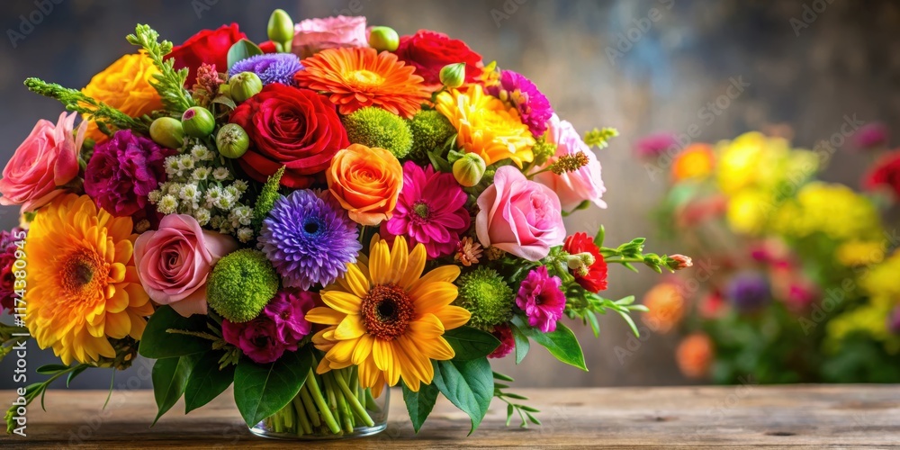 Obraz premium Vibrant mix of colorful flowers arranged in a elegant bouquet, beautiful, flowers, beautiful,flowers