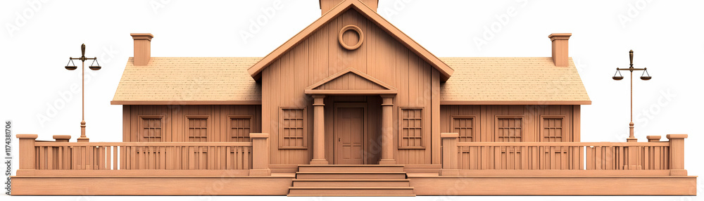 Wooden Courthouse 3D Illustration Wooden Courthouse 3D Illustration