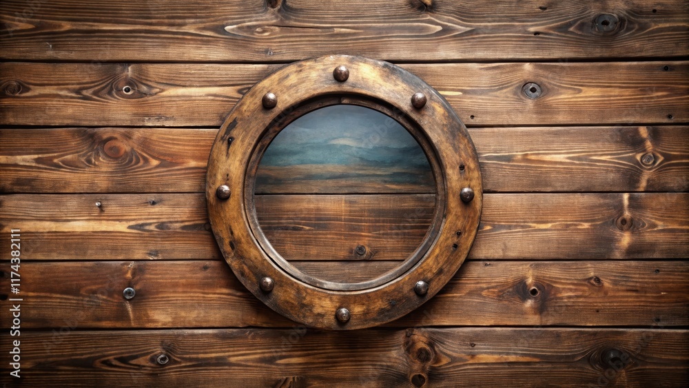 Fototapeta premium Distressed Wooden Porthole, wood, cabin , wood, cabin , old, worn, marine