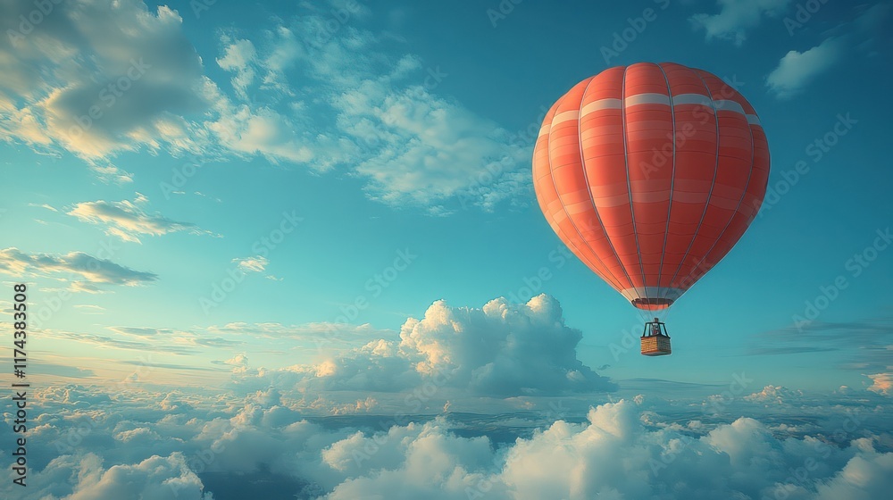 Fototapeta premium Serene Hot Air Balloon Flight Above Cloudscape