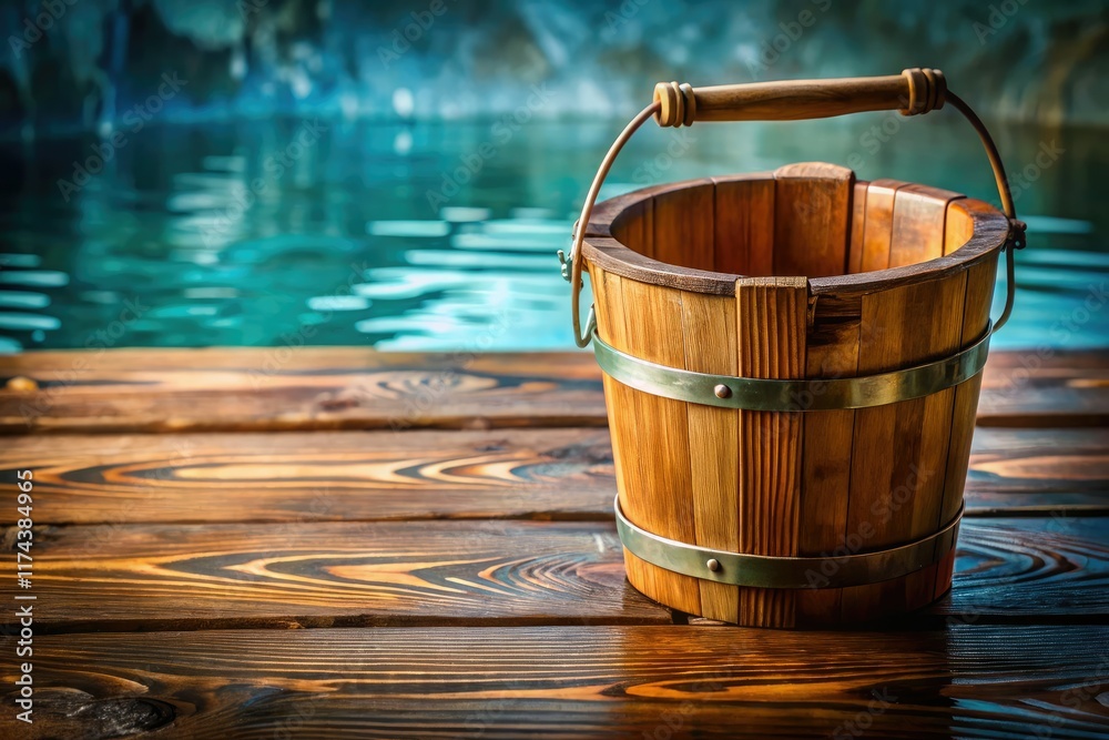 Wooden Boards, Water Bucket, Copy Space, Still Life, Photography Wooden Boards, Water Bucket, Copy Space, Still Life, Photography