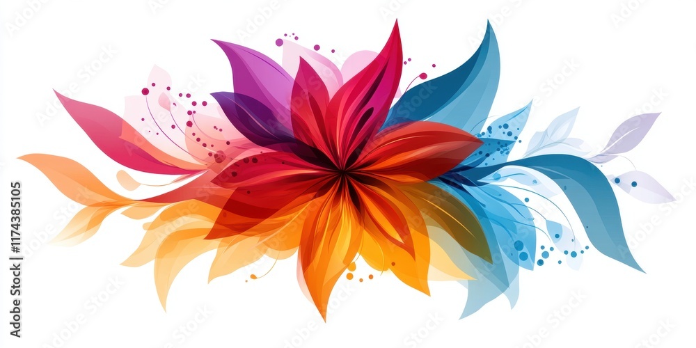 Obraz premium A vibrant floral design featuring colorful petals and leaves, ideal for graphic resources.