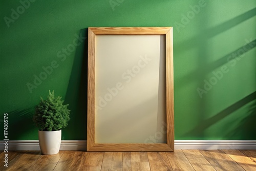 Wooden Frame Mockup on Green Wall - 3:4 Aspect Ratio - Poster Frame Mockup photo