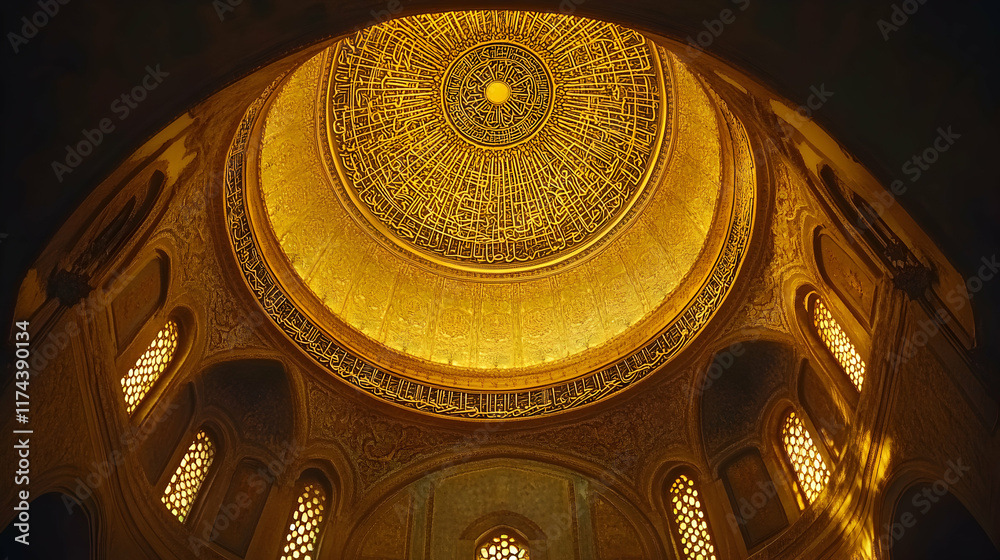 Obraz premium Golden Dome Interior Islamic Calligraphy Architecture