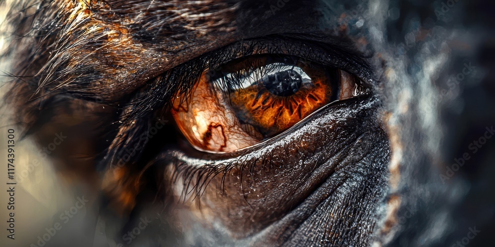 Close up of a horse's eye with a brownish orange color Close up of a horse's eye with a brownish orange color