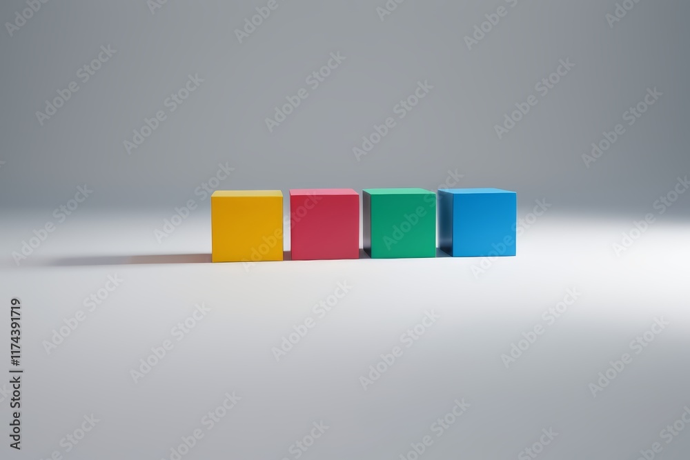 there are four colorful blocks sitting on a white surface there are four colorful blocks sitting on a white surface