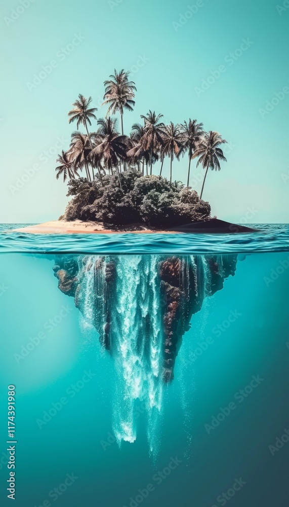 Obraz premium Explore a surreal tunnel leading to floating islands and enchanting waterfalls in a dreamlike realm