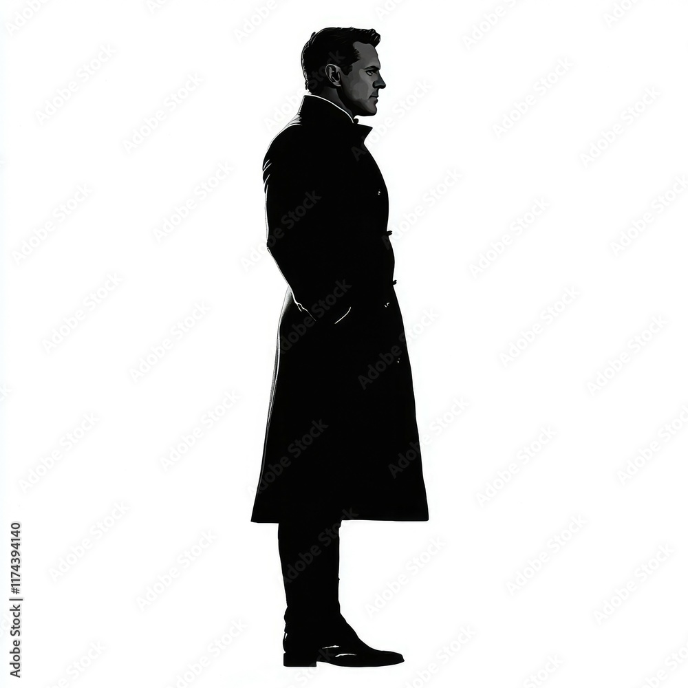 Man in Long Coat - Profile Silhouette Man in Long Coat - Profile Silhouette