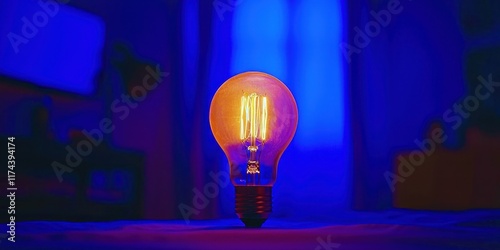 Light bulb is lit up in a room