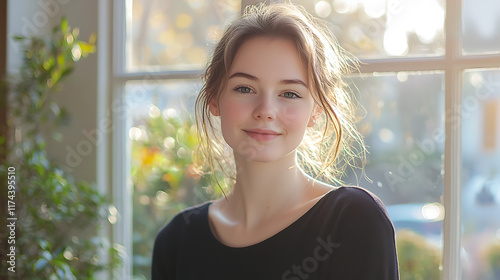 A woman with long hair is smiling at the camera Free Download A woman with long hair is smiling at the camera - GFXLoad