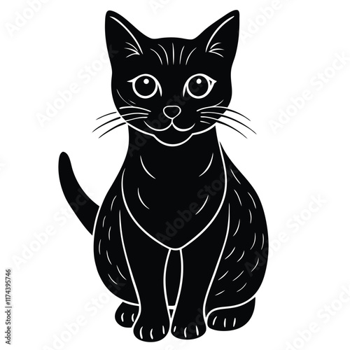 black and white cat vector 