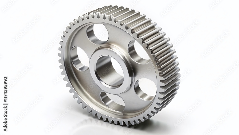 3D Rendered Silver Gear Wheel Isolated on White Background - Industrial Machinery Part 3D Rendered Silver Gear Wheel Isolated on White Background - Industrial Machinery Part