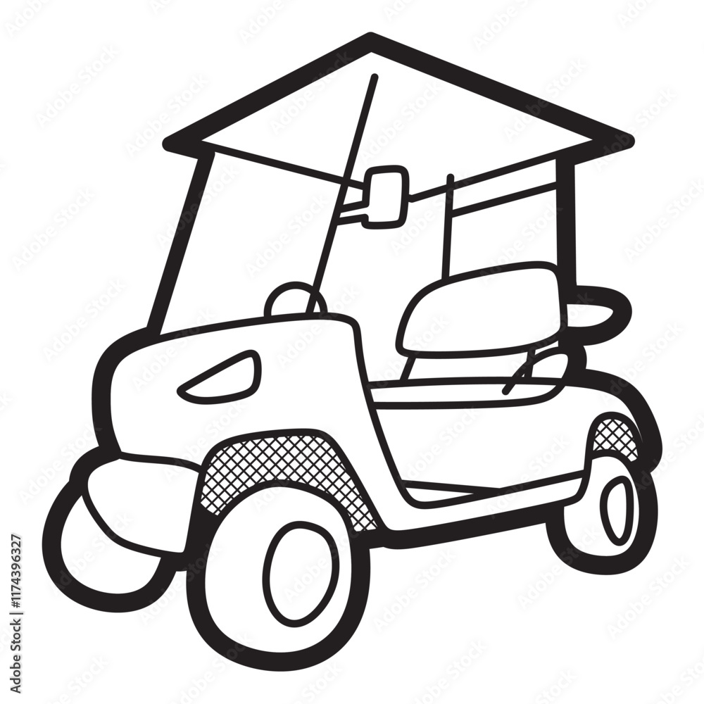 Fototapeta premium black and white line art, simple golf cart bottom side view