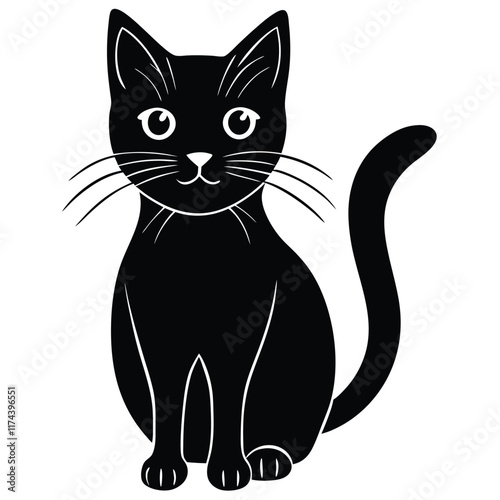 black and white cat vector 