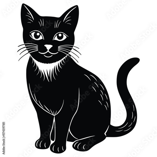 black and white cat vector 