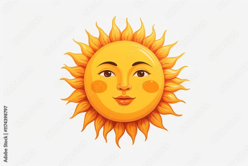 cartoon sun with face on white background