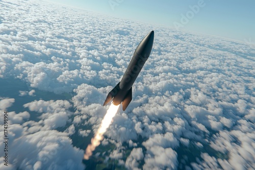 an intercontinental ballistic missile taking off above the clouds