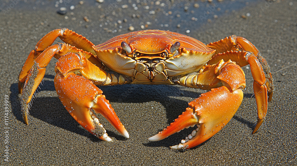 Crab on sea or ocean beach closeup. wildlife animal, crustacean with legs and claws, tropical, aquatic, marine. Crab on sea or ocean beach closeup. wildlife animal, crustacean with legs and claws, tropical, aquatic, marine.