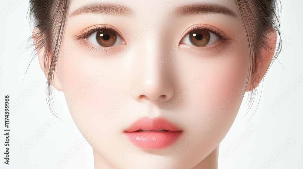 Striking pink lipstick portrait, a stunning closeup of woman's beauty against white background Striking pink lipstick portrait, a stunning closeup of woman's beauty against white background