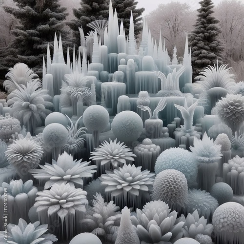 420 Multiple ice crystal formations creating garden scene Izobra photo