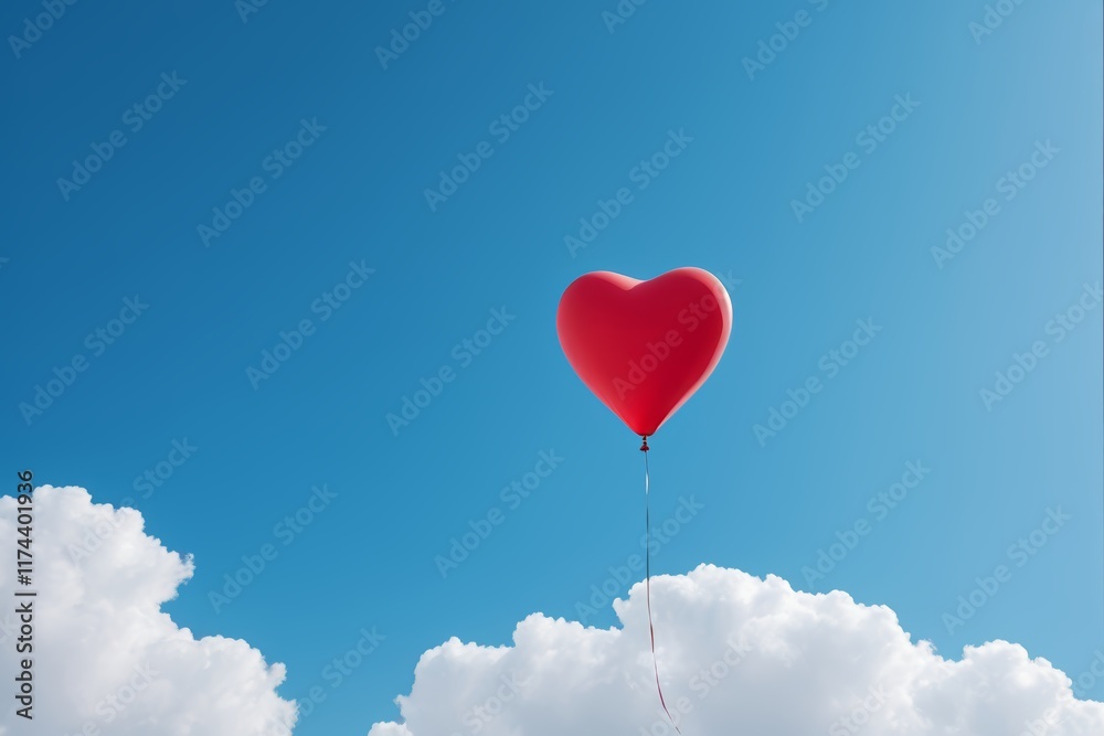 there is a red heart shaped balloon floating in the sky there is a red heart shaped balloon floating in the sky