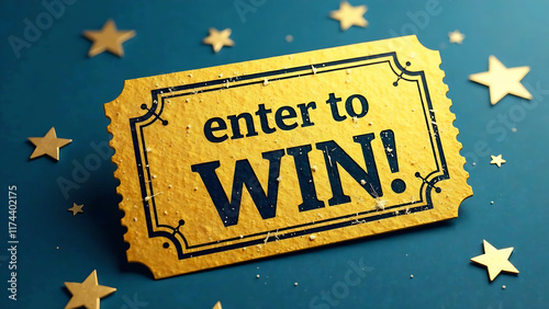 A golden raffle ticket with the text 