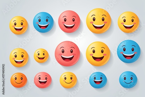 a close up of a bunch of different colored smiley faces