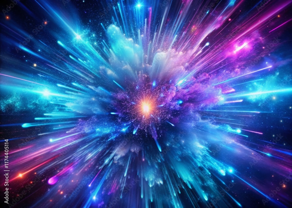 Obraz premium Abstract Cosmic Nebula: Blue & Purple Neon Galaxy Explosion Speed of Light Background