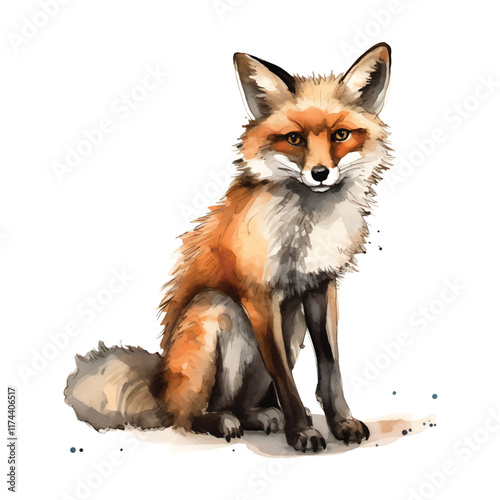 Watercolor vector illustration of a majestic red fox