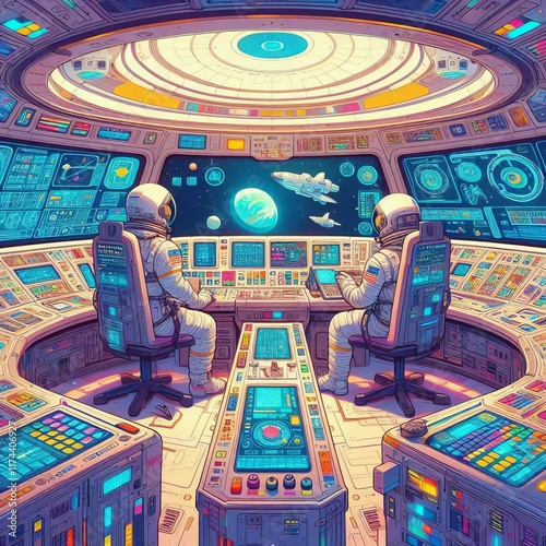 310 Spacecraft Control Room A colorful illustration of a spacecr photo