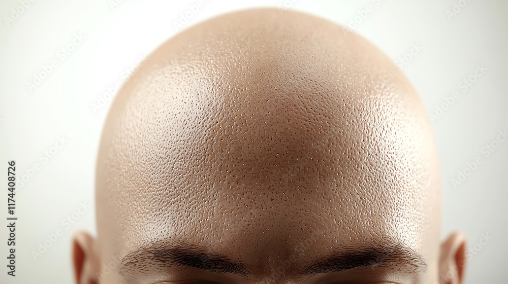 Fototapeta premium Close-up of a smooth bald head highlighting skin texture and detail with a neutral background. Perfect for health and beauty concepts.